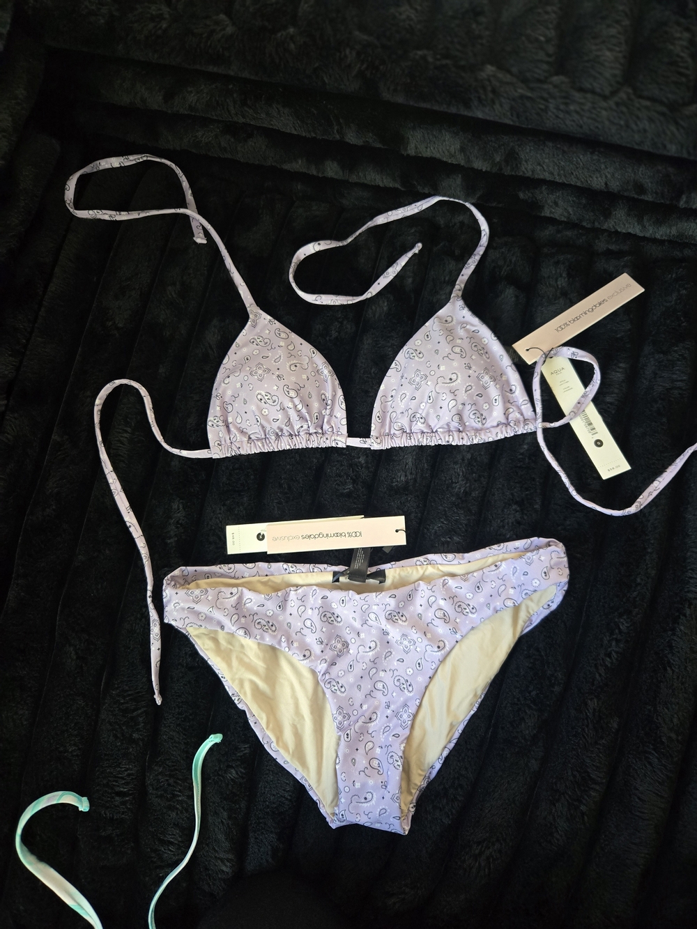 Aqua Light Lavender Paisley Triangle Bikini Set